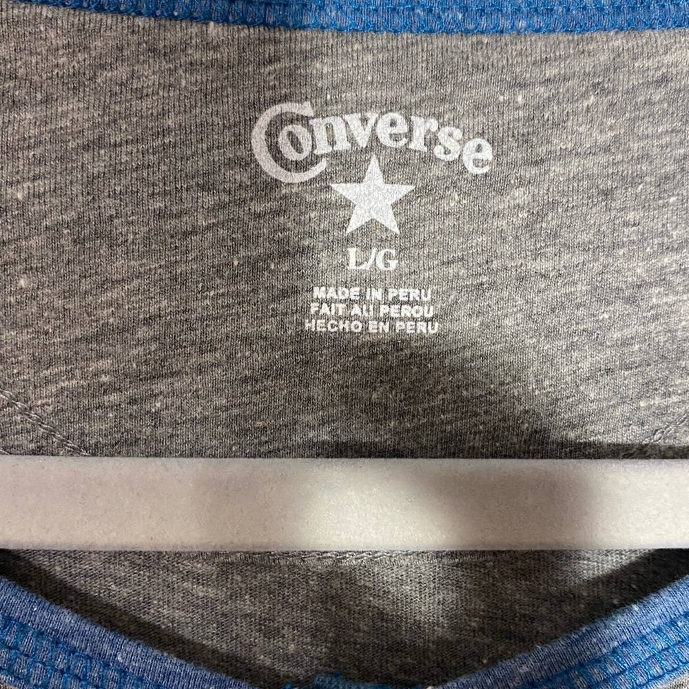 NEW Y2K Converse 3/4 Sleeve Raglan Henley Tee Heather Gray and Blue Large - Picture 4 of 6